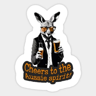 Kangaroo with a bottle and a glass of beer Sticker